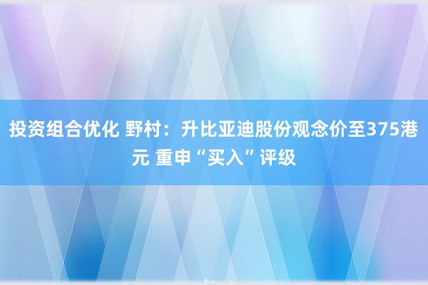 投资组合优化 野村：升比亚迪股份观念价至375港元 重申“买入”评级