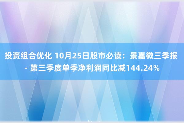 投资组合优化 10月25日股市必读：景嘉微三季报 - 第三季度单季净利润同比减144.24%