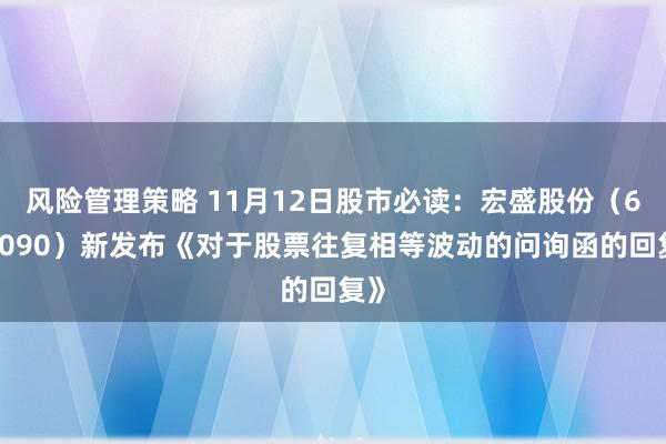 风险管理策略 11月12日股市必读：宏盛股份（603090）新发布《对于股票往复相等波动的问询函的回复》