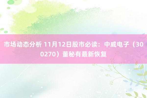 市场动态分析 11月12日股市必读：中威电子（300270）董秘有最新恢复