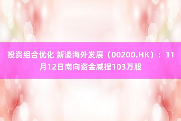 投资组合优化 新濠海外发展（00200.HK）：11月12日南向资金减捏103万股