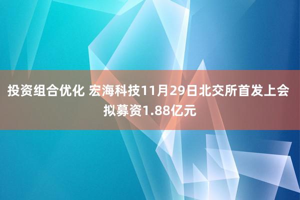 投资组合优化 宏海科技11月29日北交所首发上会 拟募资1.88亿元